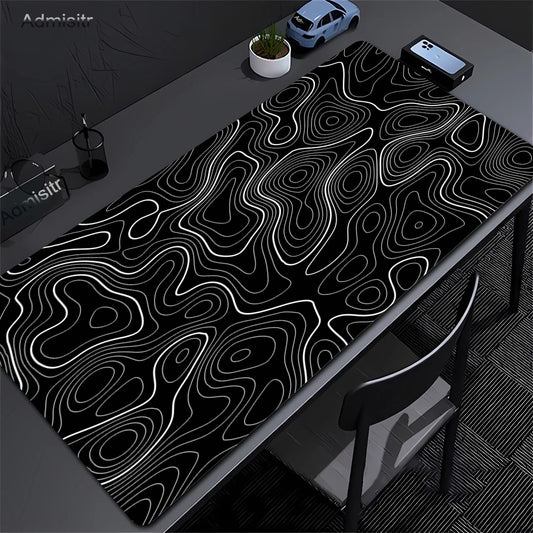 Elevate Your Gaming Experience with the XXL Black and White Strata Liquid Mousepad - Large Abstract Design, Non-Slip, and Waterproof!