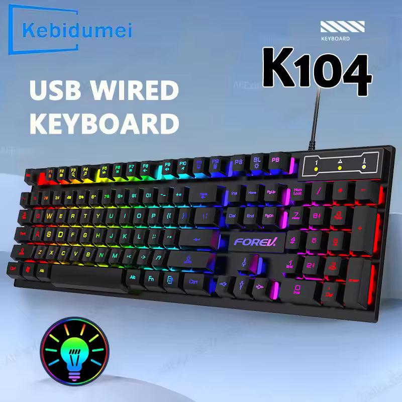 Experience Ultimate Gaming Precision with the 104 Keys Mechanical Feel Wired Gaming Keyboard - Ergonomic RGB Backlit Design for Laptop and PC!