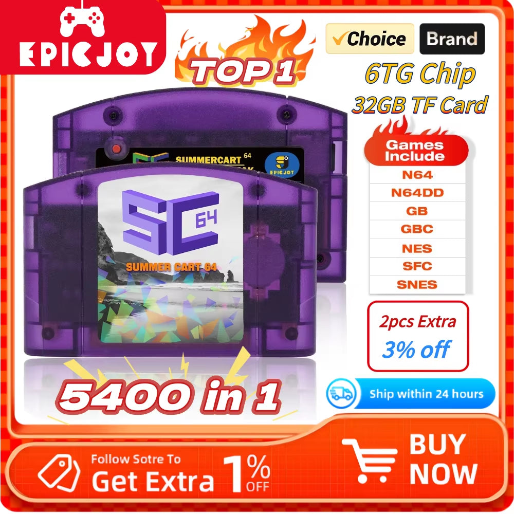Summercart 64 SC64 Open Source Game Card N64 with Built-In Emulator for N64 Console Gift 32GB TF Card 5400 Games