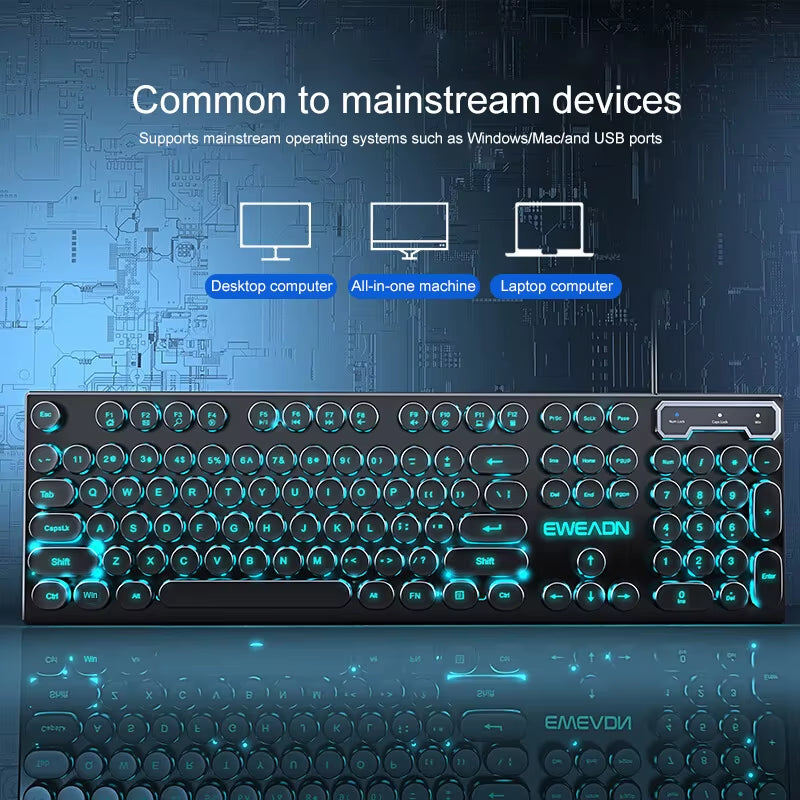 GX330 Retro Punk Typewriter Gaming Keyboard - 104 Keys Wired with RGB Backlighting for Windows Laptops and PCs