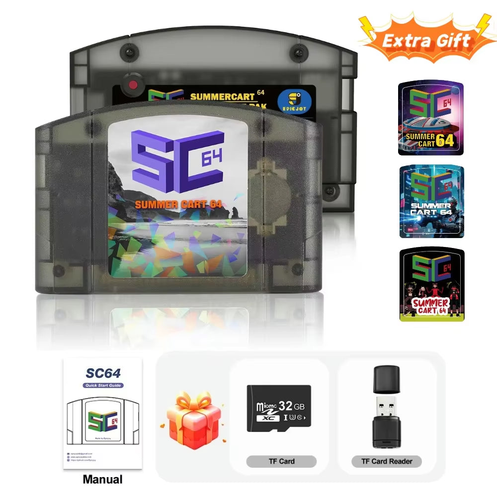 Summercart 64 SC64 Open Source Game Card N64 with Built-In Emulator for N64 Console Gift 32GB TF Card 5400 Games