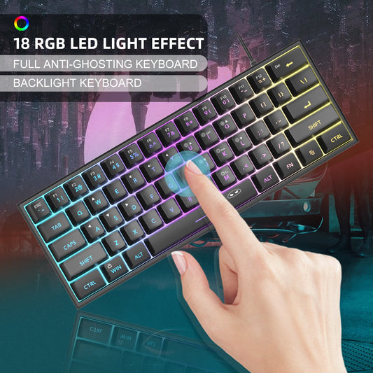 Elevate Your Gaming Experience with the Mini 60% RGB Backlit Gaming Keyboard - Ultra-Compact 61 Key Ergonomic Design, Waterproof and Perfect for Office Use