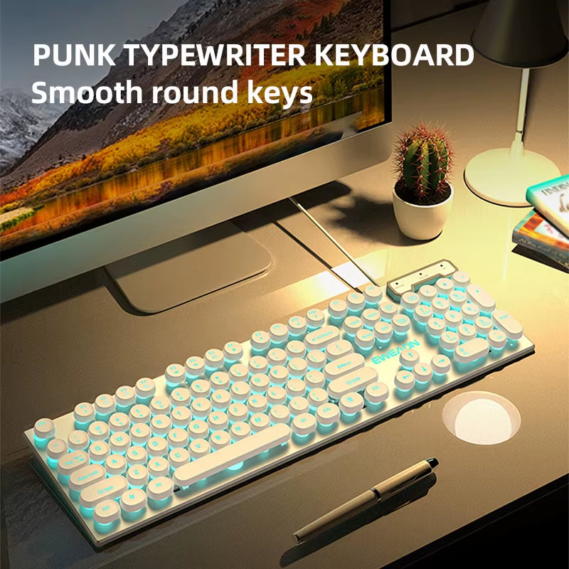 GX330 Retro Punk Typewriter Gaming Keyboard - 104 Keys Wired with RGB Backlighting for Windows Laptops and PCs