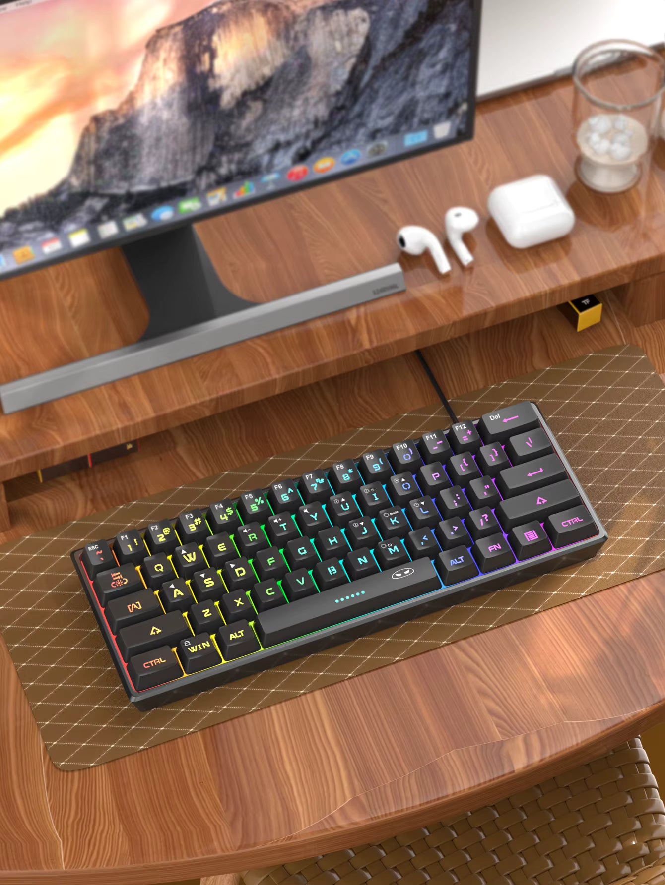 Mini 60% Gaming Keyboard, RGB Backlit 61 Key Ultra-Compact Keyboard, TS91 Ergonomic Waterproof Mechanical Feeling Office
