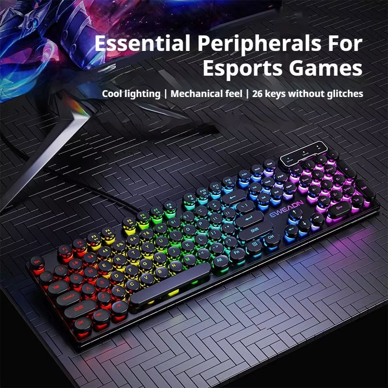 GX330 Retro Punk Typewriter Gaming Keyboard - 104 Keys Wired with RGB Backlighting for Windows Laptops and PCs