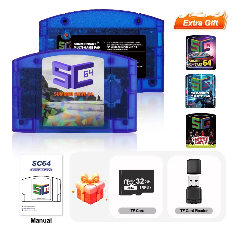 Summercart 64 SC64 Open Source Game Card N64 with Built-In Emulator for N64 Console Gift 32GB TF Card 5400 Games