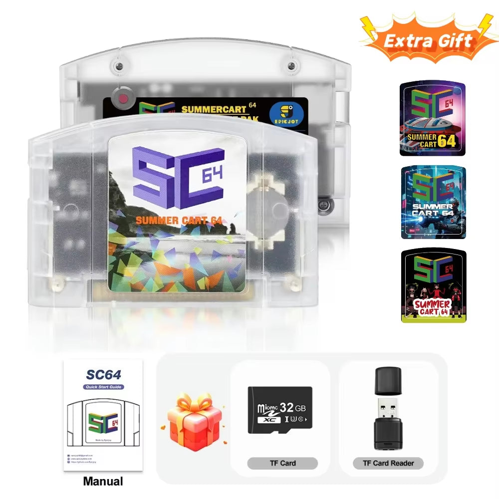 Summercart 64 SC64 Open Source Game Card N64 with Built-In Emulator for N64 Console Gift 32GB TF Card 5400 Games