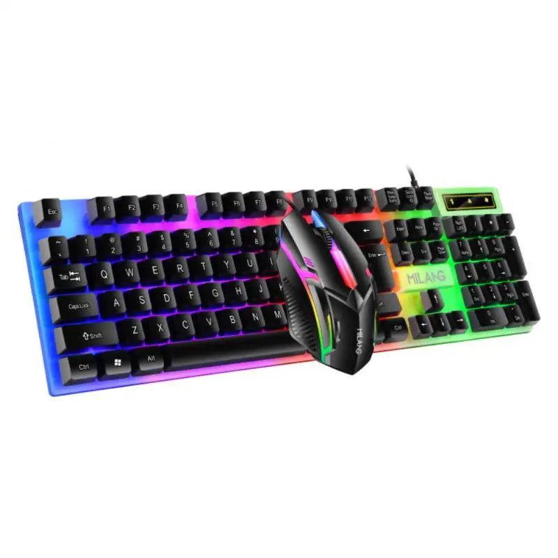Elevate Your Gaming Experience with the Rainbow Backlit Wired Keyboard and Mouse - Ergonomic, Durable, and Comfortable for Business and Play!