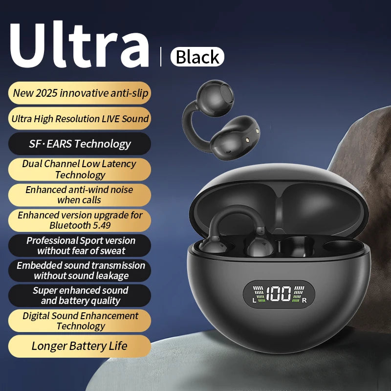 Experience Ultimate Freedom with the New Sport Earclip Wireless Bluetooth Headphones - Perfect for Gaming and Everyday Use!