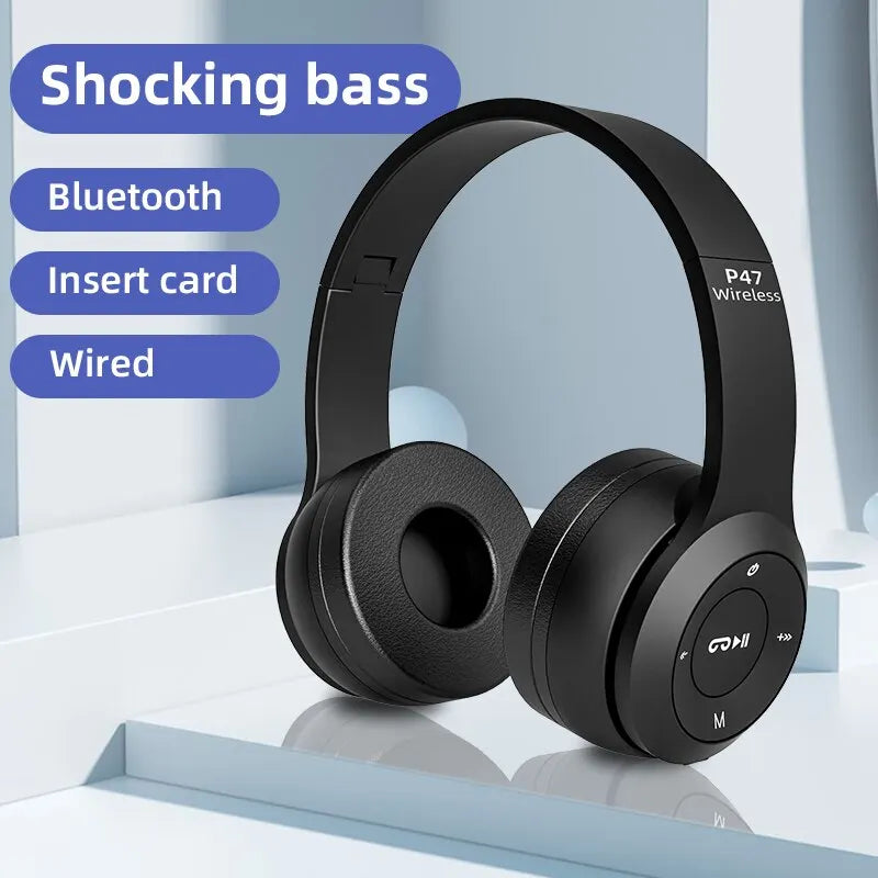 Experience Superior Sound Quality with P47 Wireless Bluetooth 5.0 Headphones - Foldable Design for Music, Gaming, and Kids!