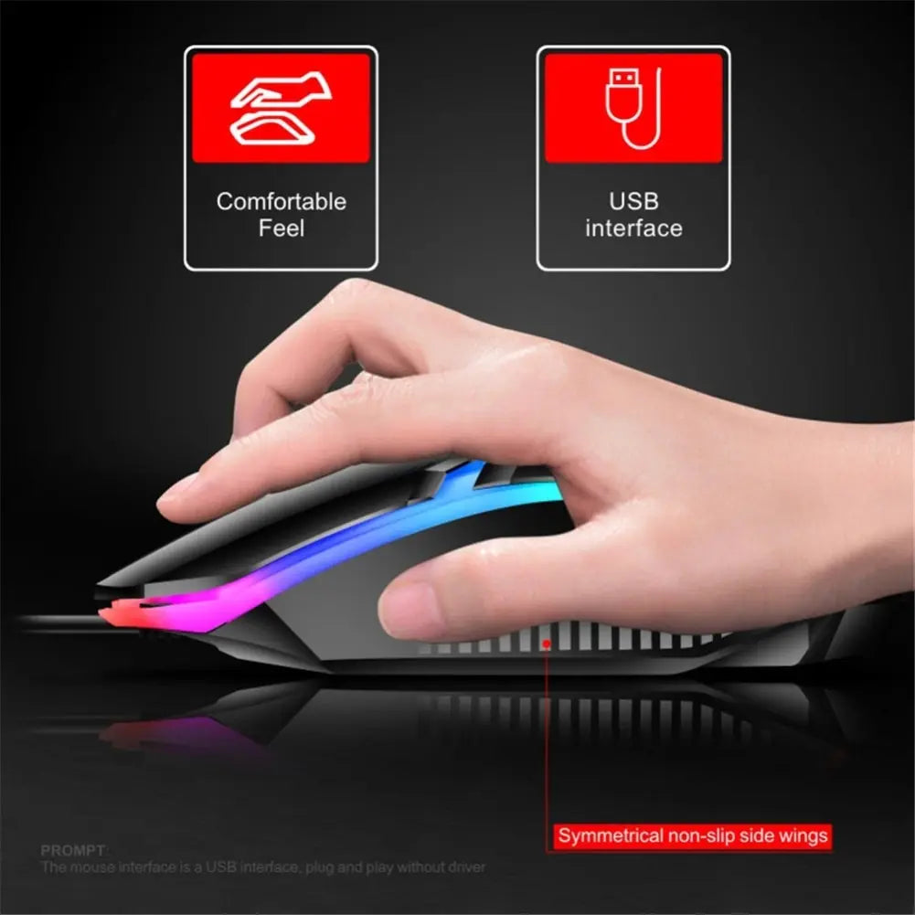 Elevate Your Gaming Experience with the Rainbow Backlit Wired Keyboard and Mouse - Ergonomic, Durable, and Comfortable for Business and Play!