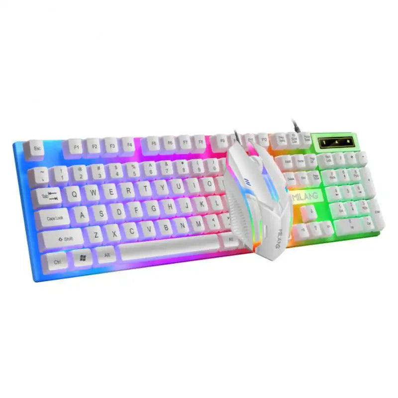 Elevate Your Gaming Experience with the Rainbow Backlit Wired Keyboard and Mouse - Ergonomic, Durable, and Comfortable for Business and Play!