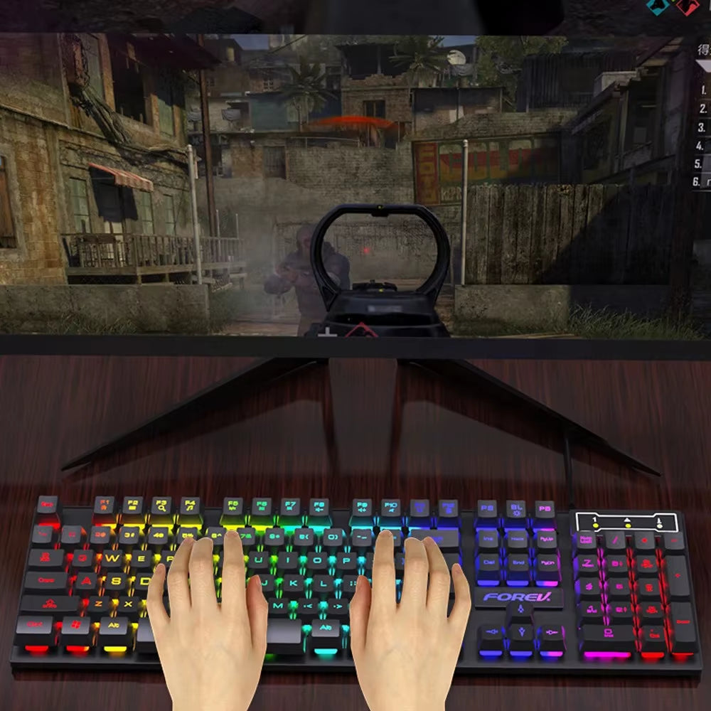 USB Wired Keyboard RGB Color Gaming Keyboard Mechanical Feel Keyboard 104 Keys Standard Keyboard for Windows Laptop Computer