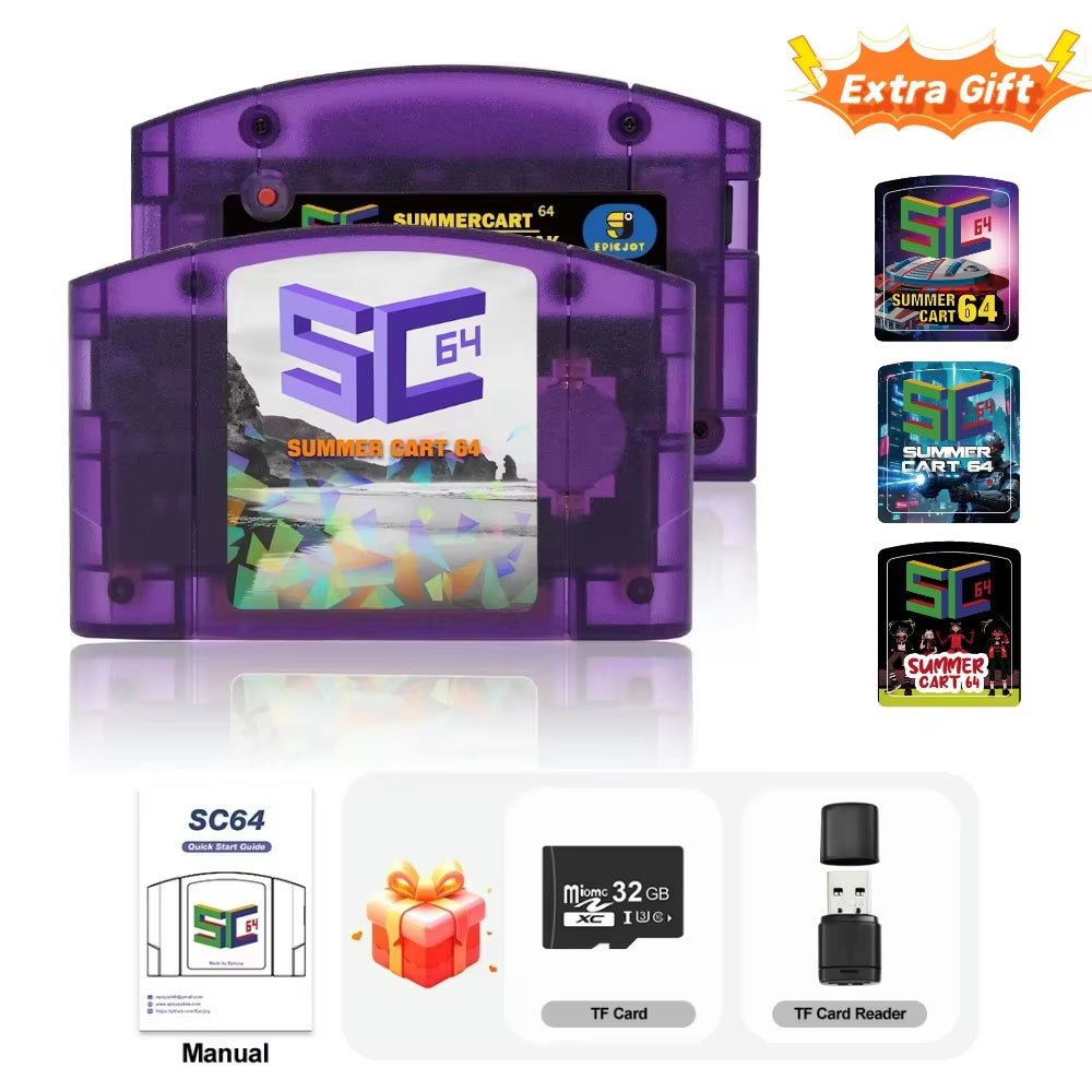 Summercart 64 SC64 Open Source Game Card N64 with Built-In Emulator for N64 Console Gift 32GB TF Card 5400 Games