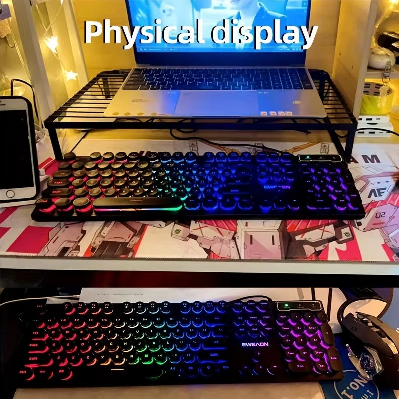 GX330 Retro Punk Typewriter Gaming Keyboard - 104 Keys Wired with RGB Backlighting for Windows Laptops and PCs